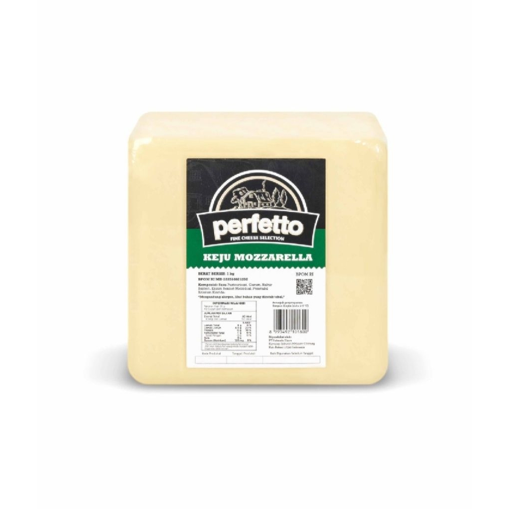 

Keju Mozzarella Perfetto +/- 1 Kg Repack (Kemasan ORI pabrik) -TERMURAH Surabaya -