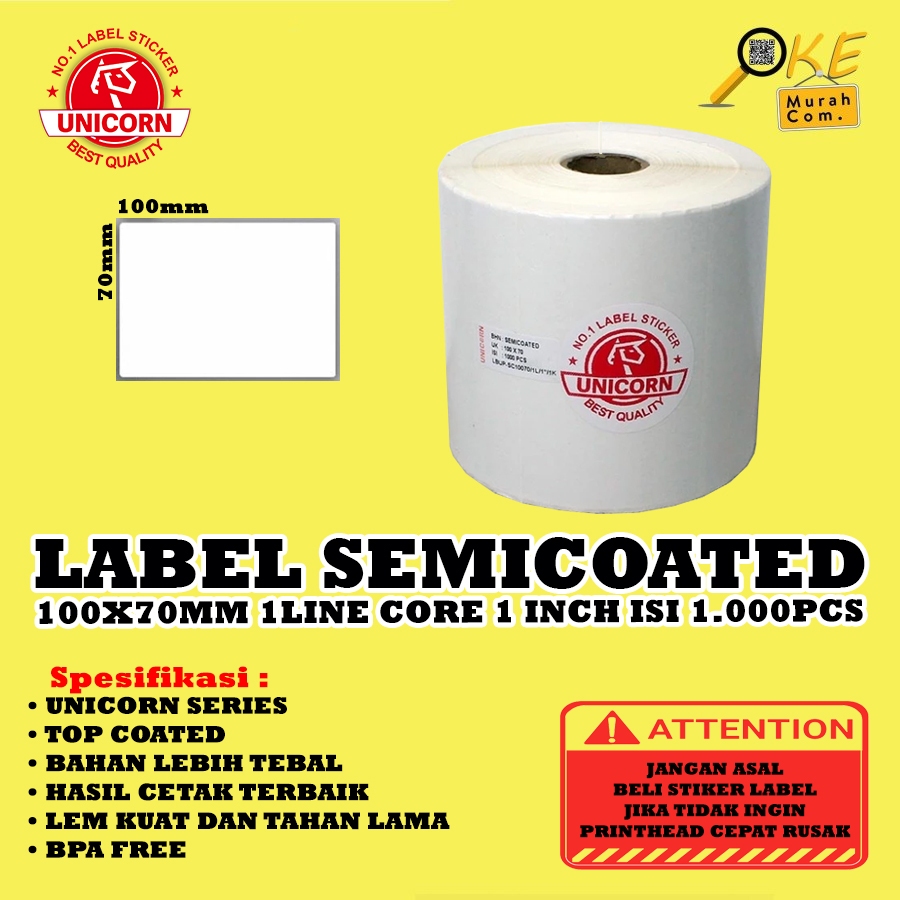 

Kertas Stiker Label Semicoated 100x70mm / 100x70 / 100 x 70 mm 1 Line 1 Inch isi 1.000pcs