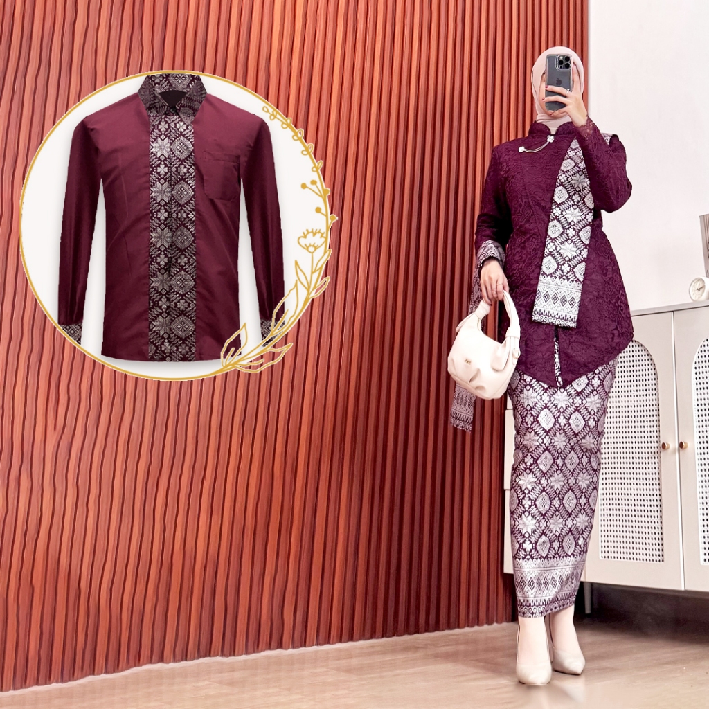 Batik Couple Termurah - Set Kebaya Couple Janggan Kanayu Rok Span Motif Songket FREE BROS dan Selend