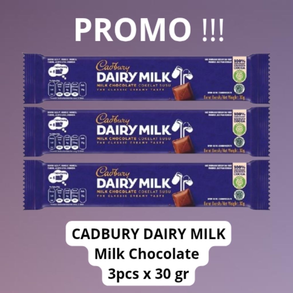 

Cadbury Dairy Milk Milk Chocolate (Coklat Susu) 3pcs x 30gr