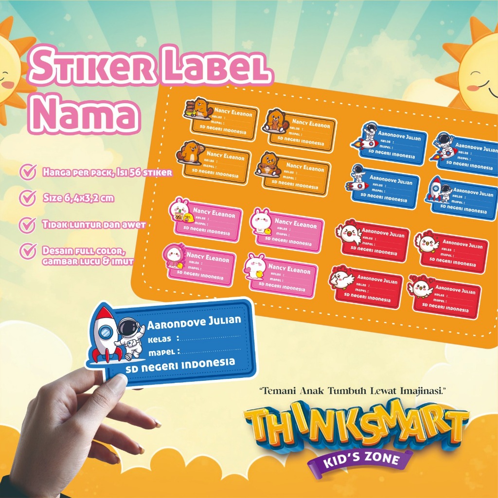 

52 PCS (TANPA PO) Stiker Nama Buku Lucu Anak | Custom Nama Label Nama Anak Custom | Stiker Buku Sekolah Lucu Karakter | Bisa Request Nama TANPA PO