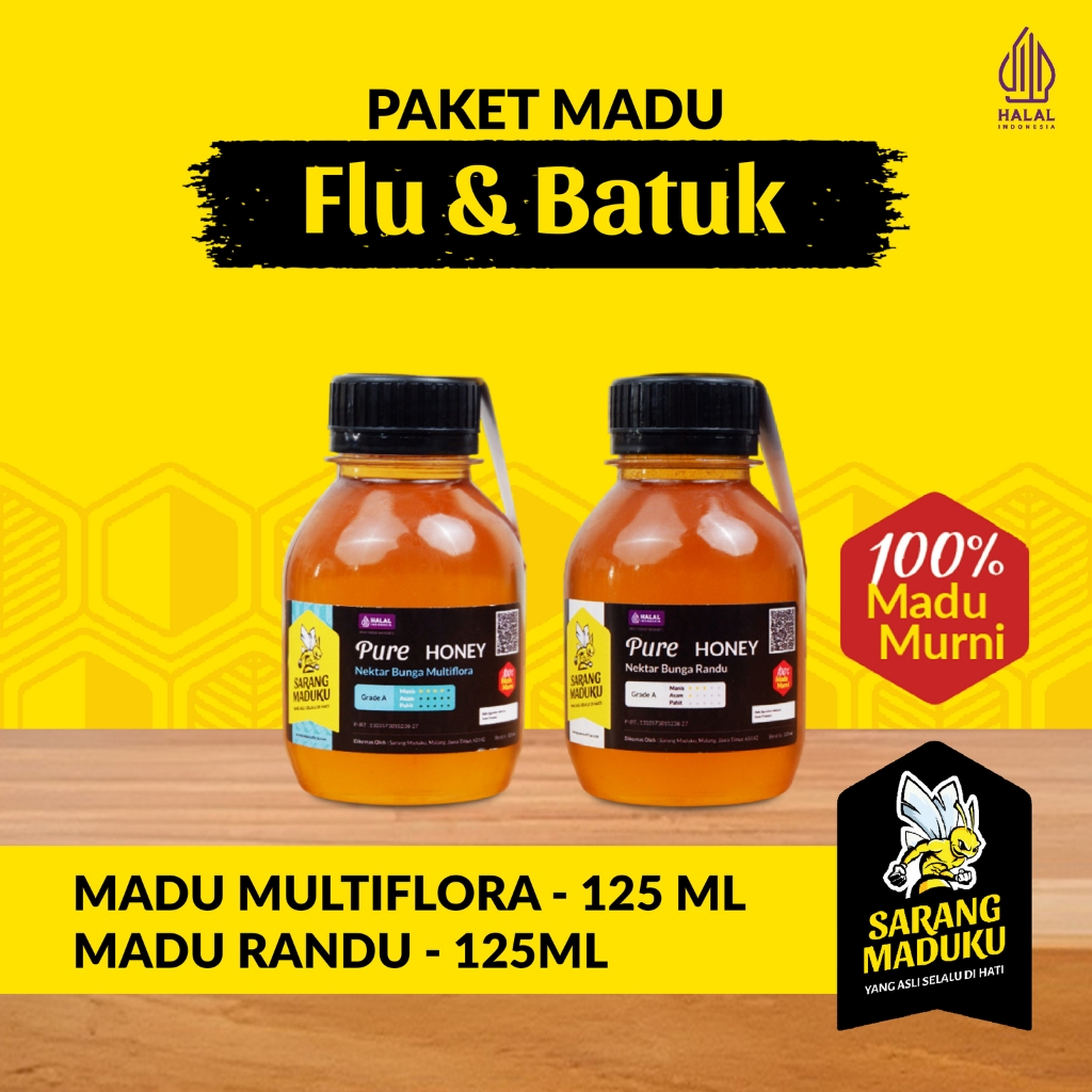 

Sarang Maduku Madu Multiflora 125ML dan Madu Randu 125ML Madu Flu Batuk Pilek Asli Murni Raw Honey