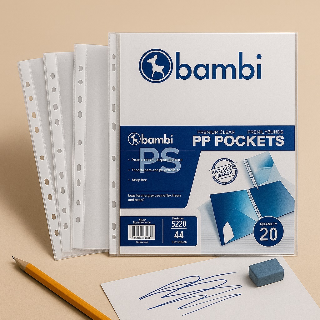 

Sheet Protector Bambi A4 5220 Isi 20 Lembar – Plastik PP Transparan