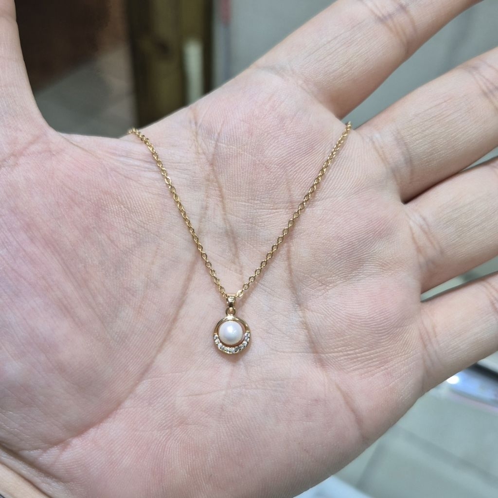 Kalung liontin xuping emas mata bulat mutiara premium