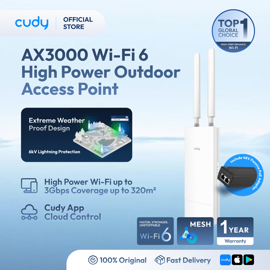 Cudy AP3000 Outdoor Cudy AP3000 Outdoor Access Point WiFi 6 AX3000 – Tahan Cuaca
