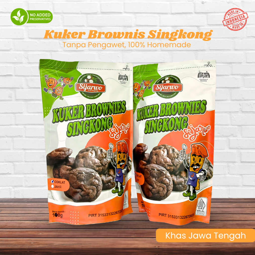 

Brownies singkong crispy cemilan sehat dari singkong kue brownies renyah packaging standing pouch
