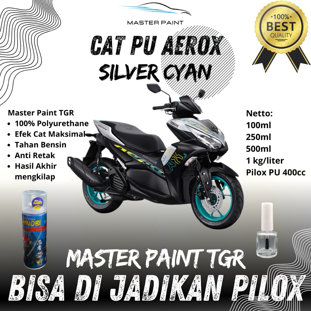 (BISA DIJADIKAN PILOX) Cat PU Yamaha Aerox Silver Cyan | Cat Yamaha Aerox Silver Cyan Original