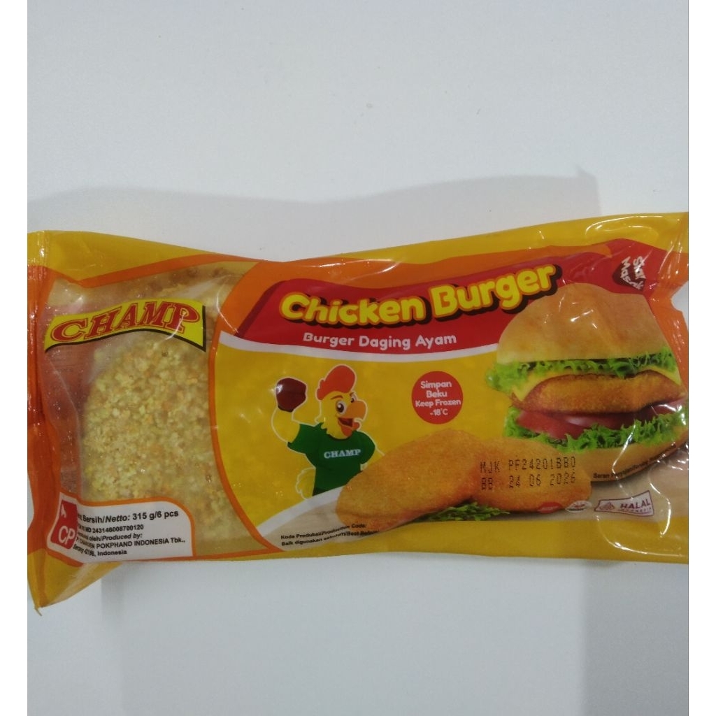 

Champ Chicken Burger 315gr / isi 6pcs