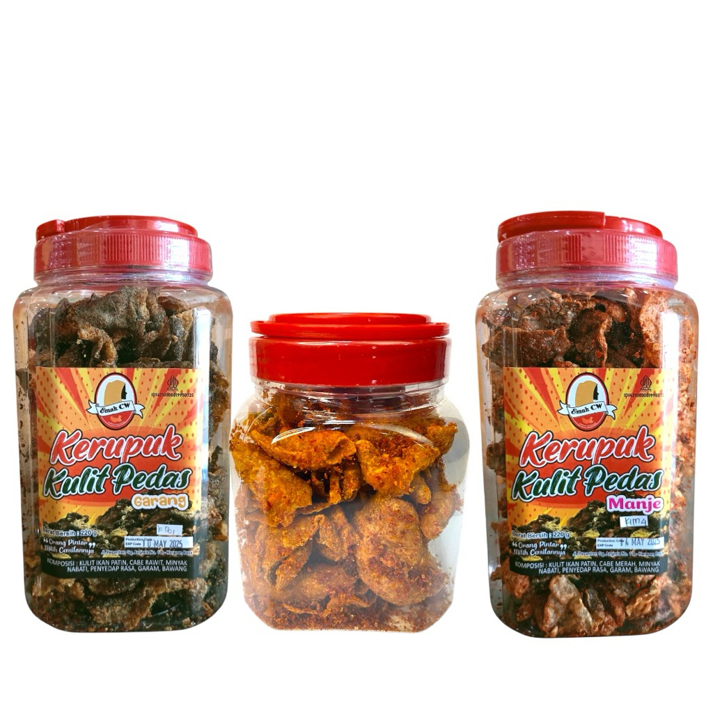 

Emak Cw - 3Pcs Keripik Paket Nage 90 ( Kulit Patin Pedas Garang Toples, Kulit Patin Pedas Manje Toples, Kulit Ayam Pedas Toples )