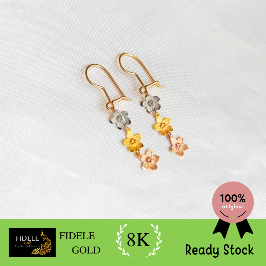 Anting kendari BGgold anting bunga 3 warna emas asli 375 8k
