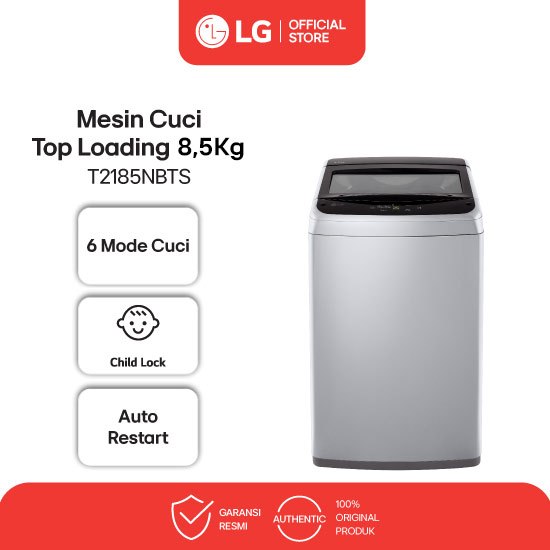 LG Mesin Cuci Top Loading 8.5kg - 6 Mode Cuci - Child Lock - Auto Restart - White - Model T2185NBTS