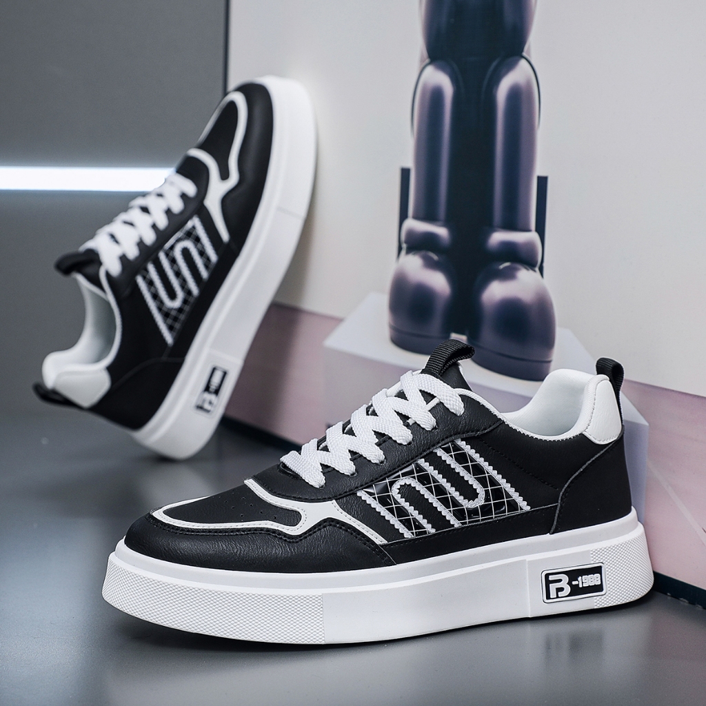 PANARYBODY Sneakers Pria Kasual Sepatu Fashion HITAM PUTIH Sepatu Cowok Modis QN2552