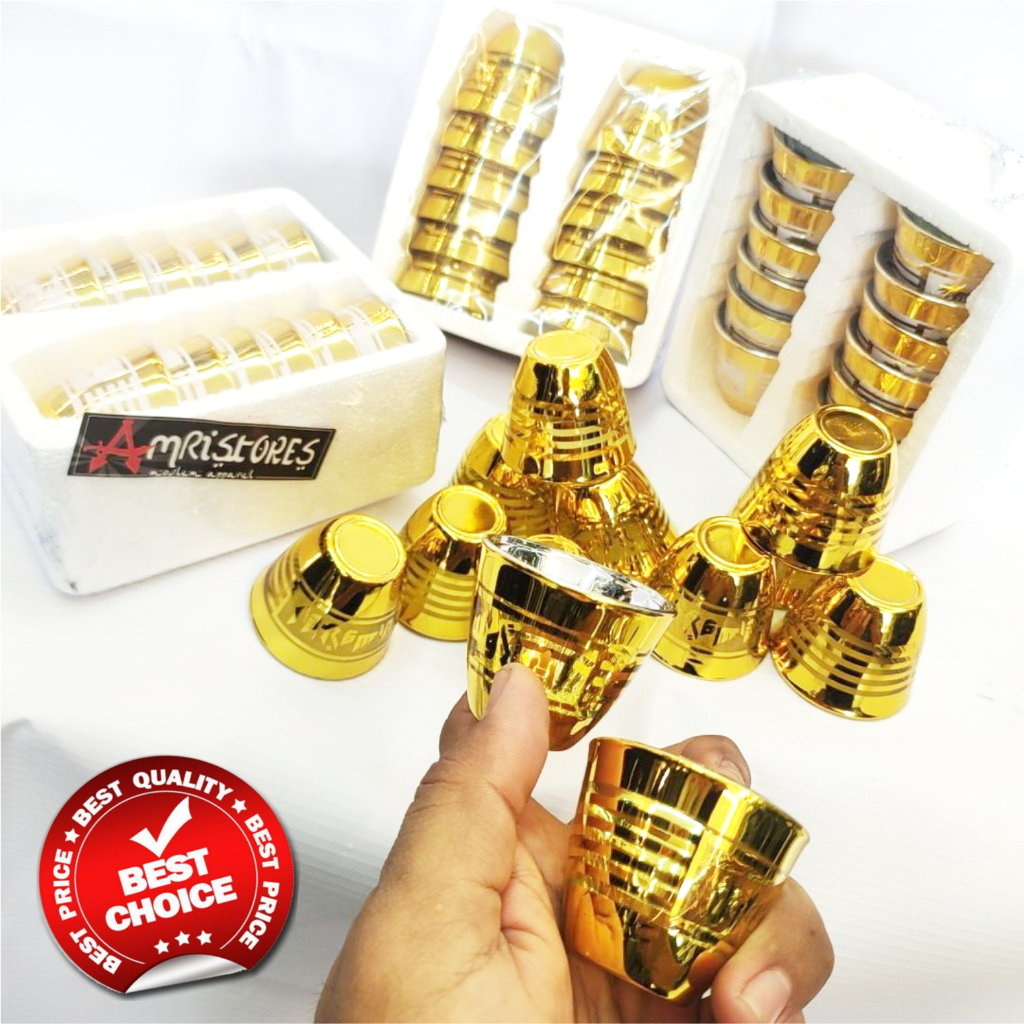 gelas zam zam gelas cuceng kaca warna emas gold berkilau cangkir sloki zamzam mewah exclusive