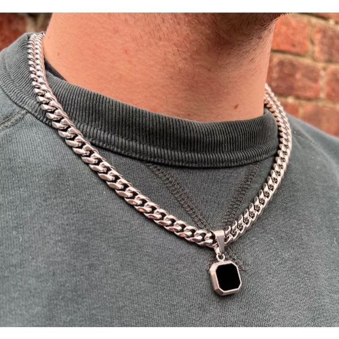 Kalung rantai Hip Hop Pria Ukuran jumbo Liontin Permata Kotak Zikron / kalung Liontin mata hitam