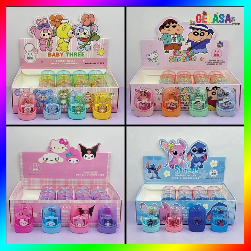 

GELASA Serutan Rautan Pensil 2 Lubang motif Snrio Stitch Sinchan Baby Three