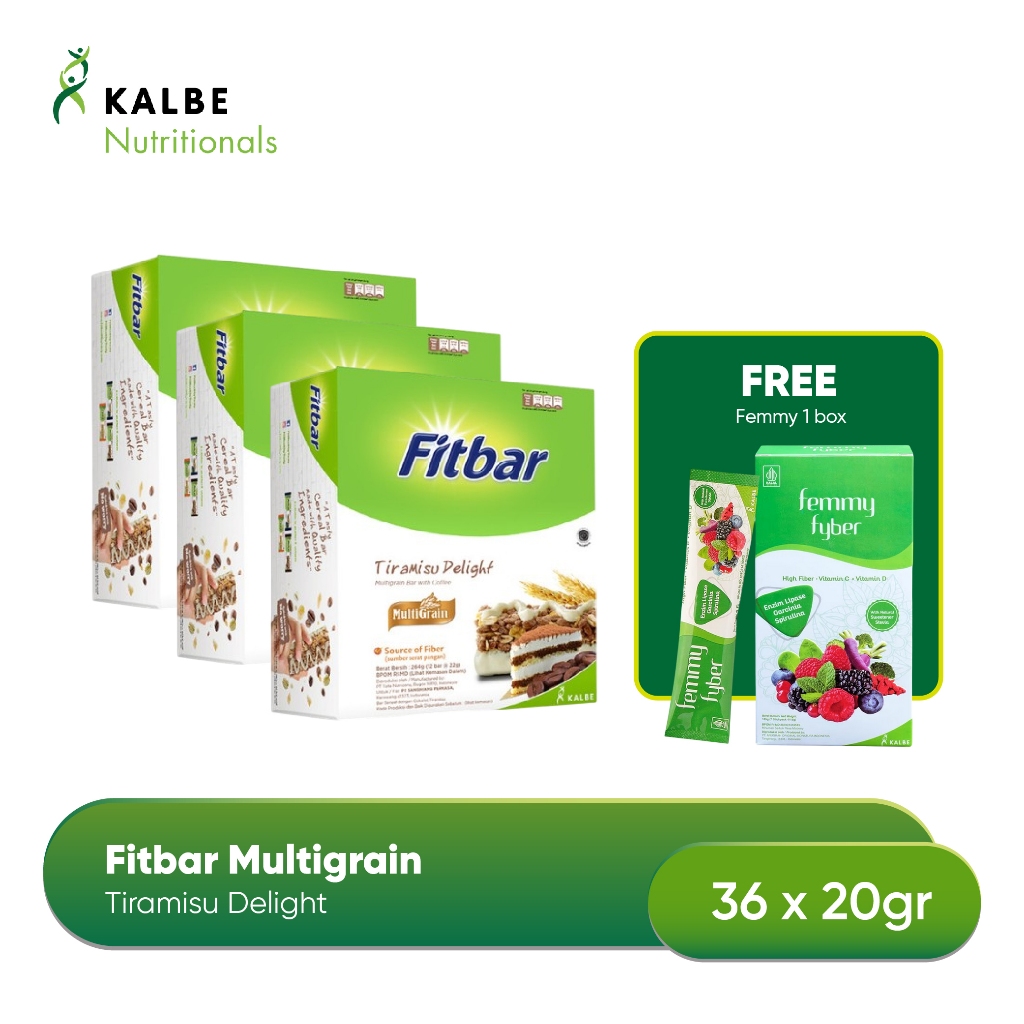 

Fitbar Tiramisu Delight 12x20gr Multigrain - Isi 3 Free Femmy Fyber Minuman Diet Fiber
