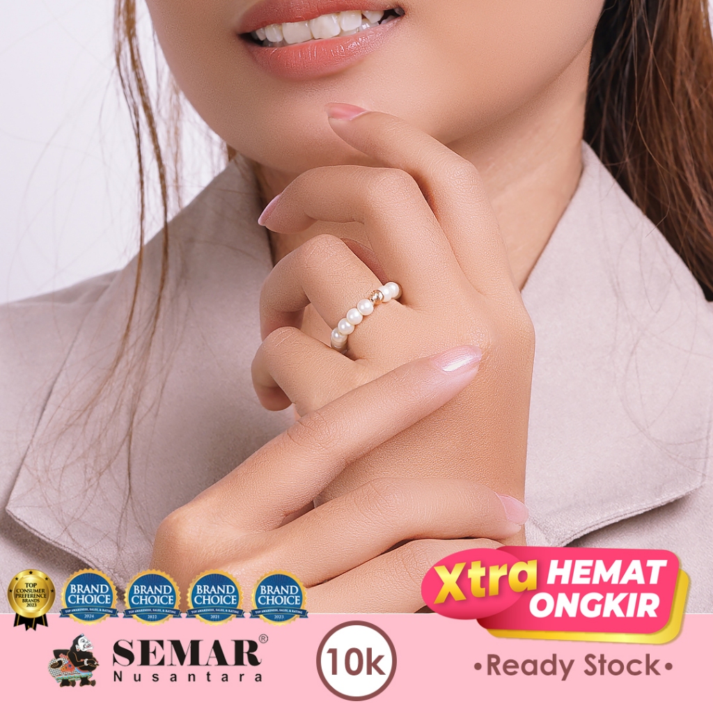 Cincin Emas Tali Candy Pearl White Mrican Gold 10K Semar Nusantara