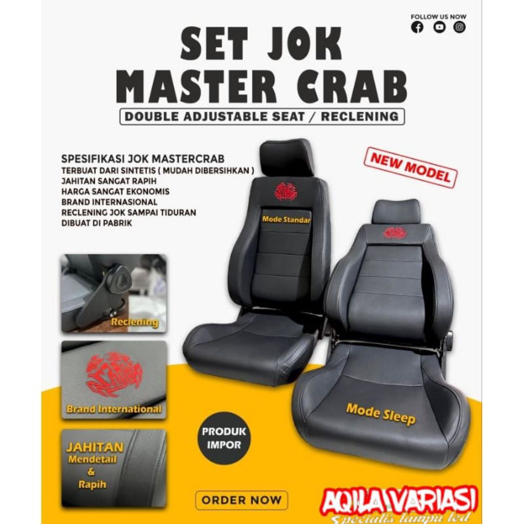 Kursi Jok Mobil Master crab double Adjustable Set Jok Kursi Mobil Racing Offroad Reclining