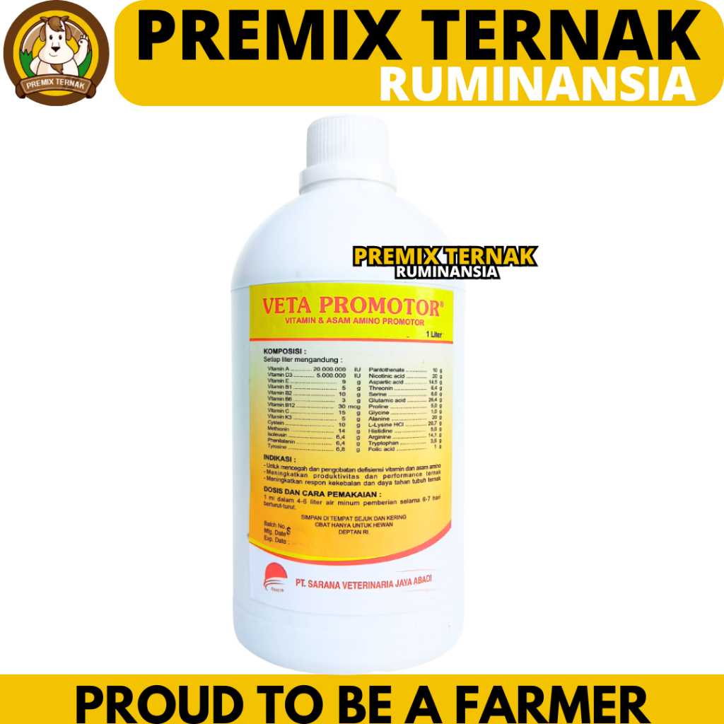 VETA PROMOTOR 1 LITER - Premix Cair Multivitamin Asam Amino Pemacu Pertumbuhan Ternak Ayam Sapi Kamb