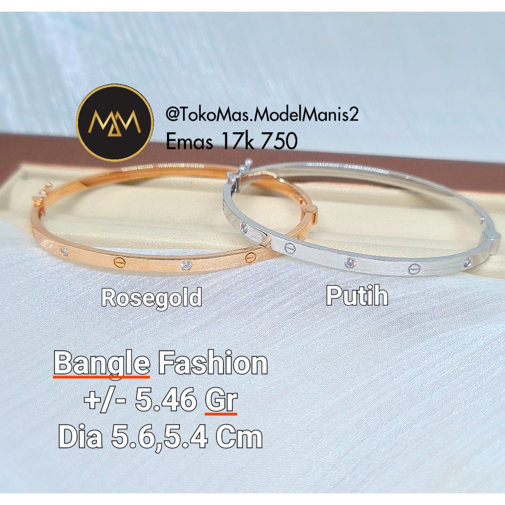 Gelang bangle emas Putih Rosegold kadar 17 K