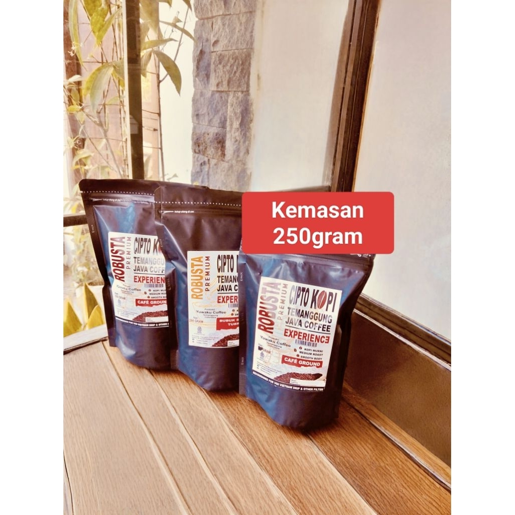 

Kopi Robusta temanggung yuwaku Cipto kopi ( cafe ground/gilingan kasar) 250 gr