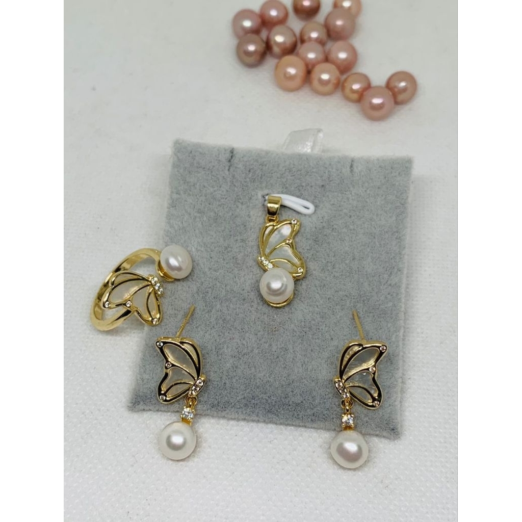 set perhiasan mutiara lombok asli 3 in1 lengkap box