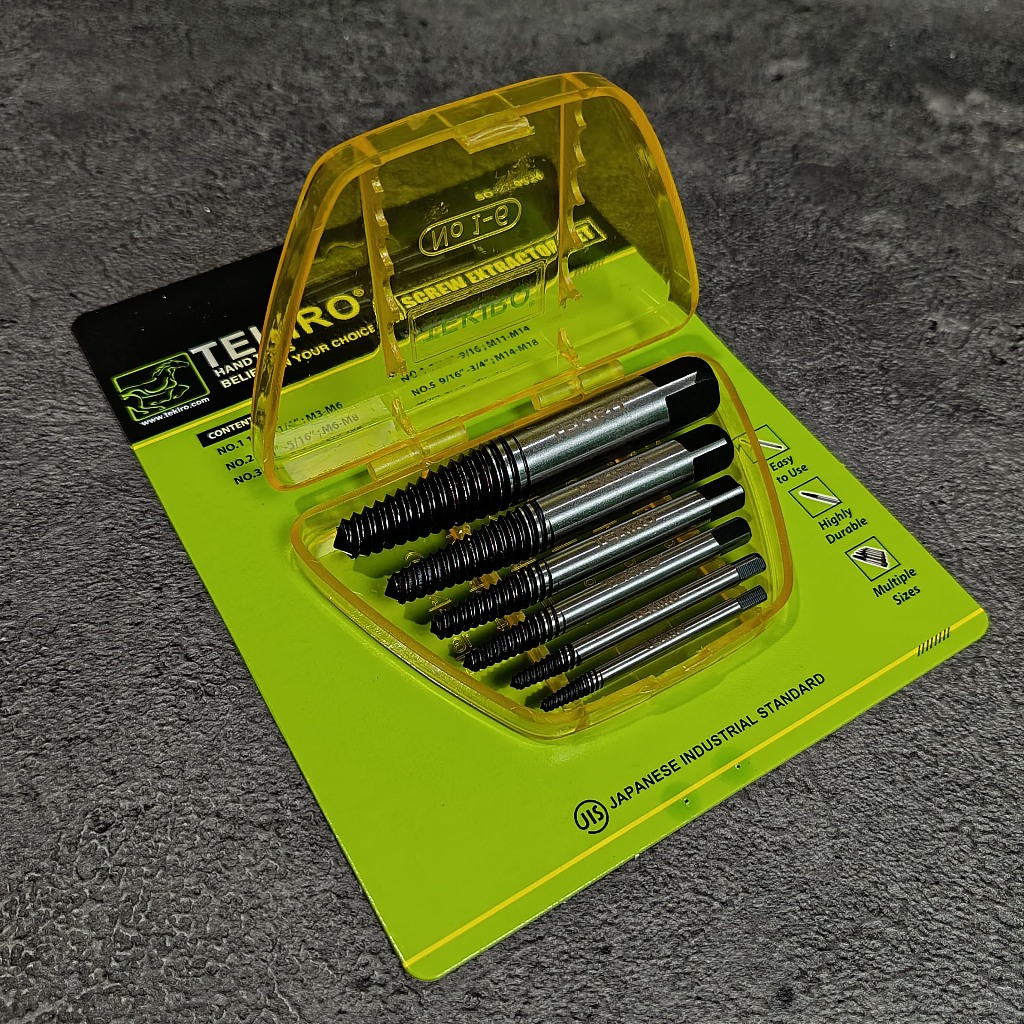 TEKIRO Tap Balik Screw Extractor Set 6 Pcs Pembuka Baut Patah / Mata Bor /Mengeluarkan Baut Patah