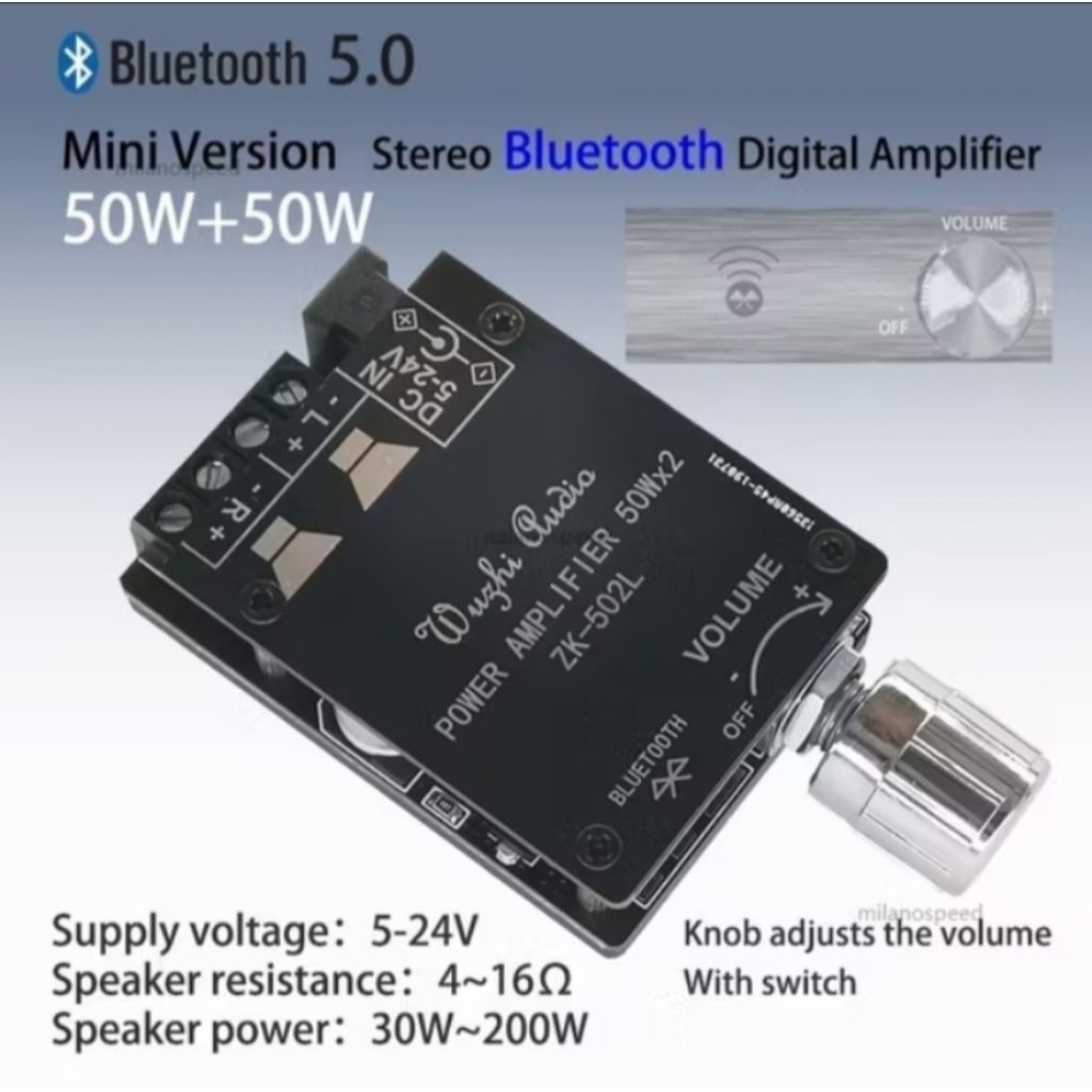 Wuzhi Audio | Bluetooth Amplifier Class D 50W * 2 ZK-502L Mini Amplifier