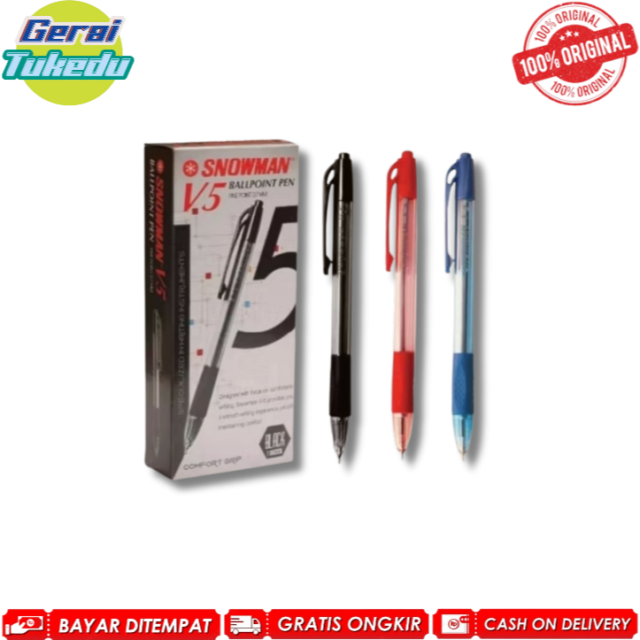 

KODE A | SNOWMAN PULPEN V5 0,7 MM PENA BALLPOINT LUSINAN