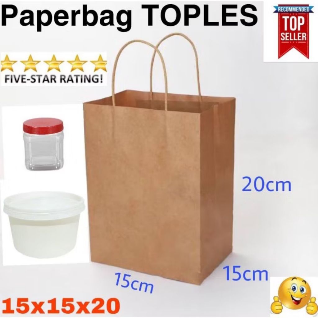 

ISI 250pcs Paperbag Toples 15x15x20 Tas Kertas Take Away Tas Paperbowl Food Box paperbag toples tas food box