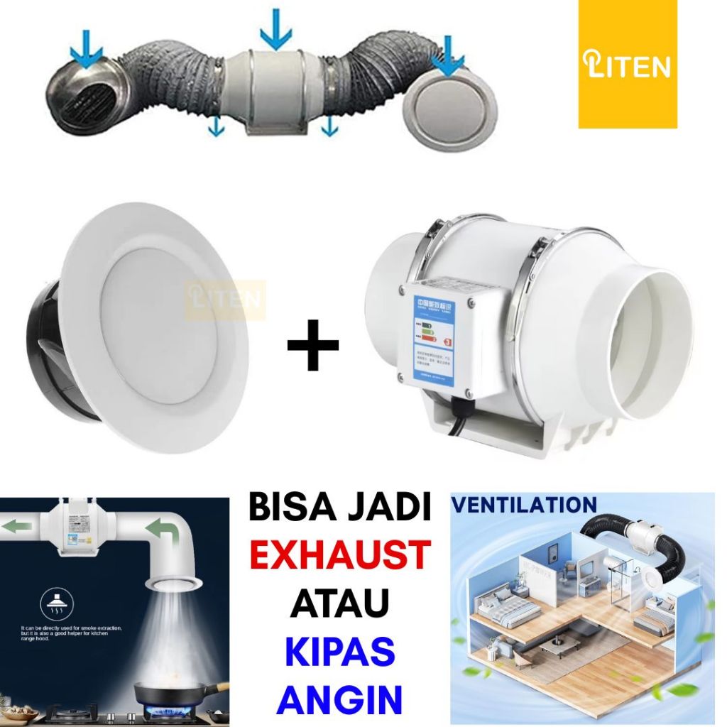 PAKET MURAH Exhaust Fan Kamar Mandi Dapur 4 inch / Kipas Angin Plafon Hisap Blower Inline Booster