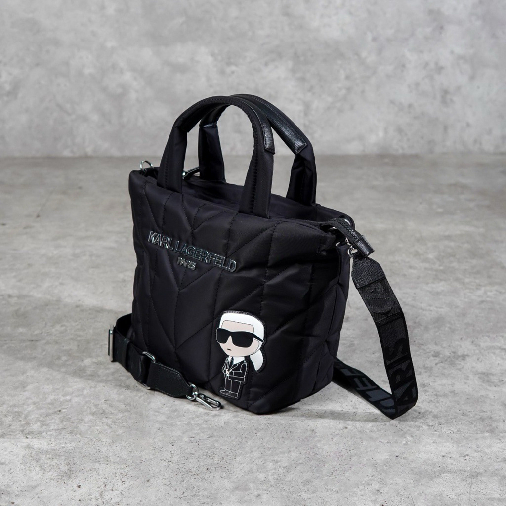 KARL LAGERFELD K/Ikonik Chouepette Side Quilted Zip Tote Bag with Long Crossbody Strap