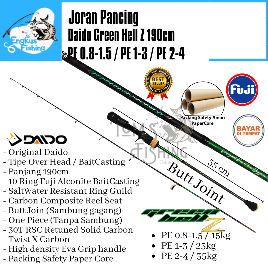 Joran Pancing DAIDO GREEN HELL Z 190cm Jigging (15kg - 35kg) Over Head Fuji - Engkus Fishing