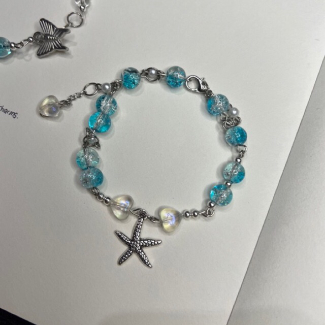gelang laut aesthetic biru motif bintang laut dan gelang kupu kupu biru