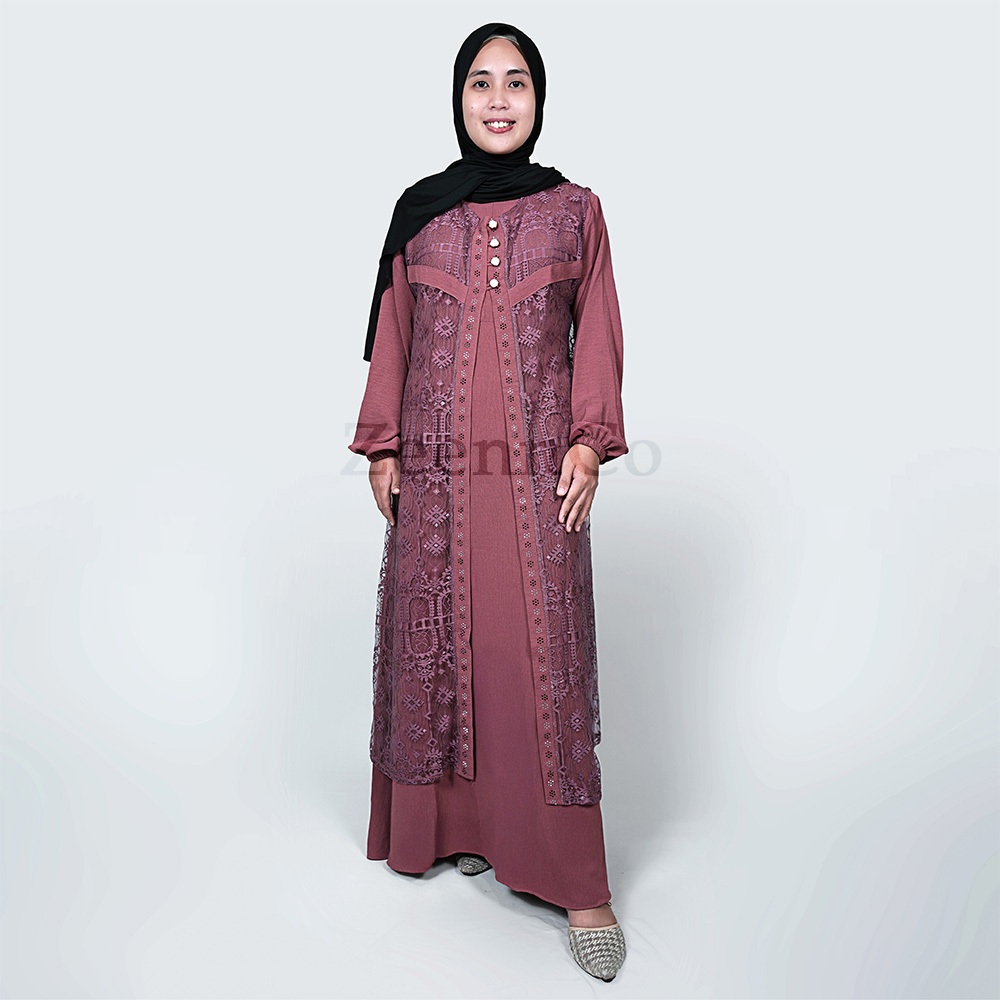 Gamis Seruni 2in1 Syari Pesta Outer Lepas Premium | Brokat Set Modern Muslimah Kondangan