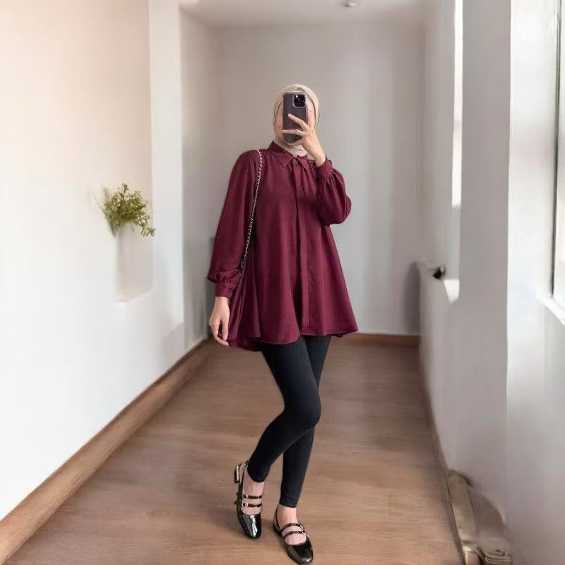 Blouse Lengan Panjang - Maroon Jumbo