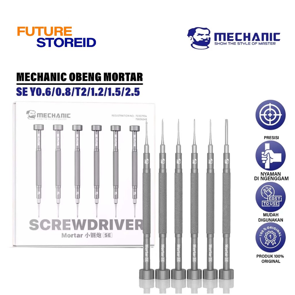 Mechanic Mortar Screwdriver SE Y0.6/0.8/T2/1.5/2.5 - Obeng Satuan Mortar SE Y0.6-2.5 - Obeng Set Len