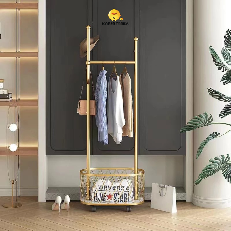 ICARER FAMILY - RAK GANTUNGAN BAJU NORDIC WARNA GOLD STAND HANGER BAJU RAK SERBAGUNA BESI PREMIUM