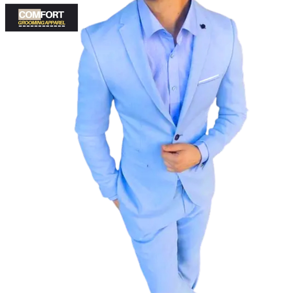 BLAZER JAS PRIA WARNA BIRU MUDA ELEGAN | SETELAN CYAN EVENT SLIMFIT MODERN