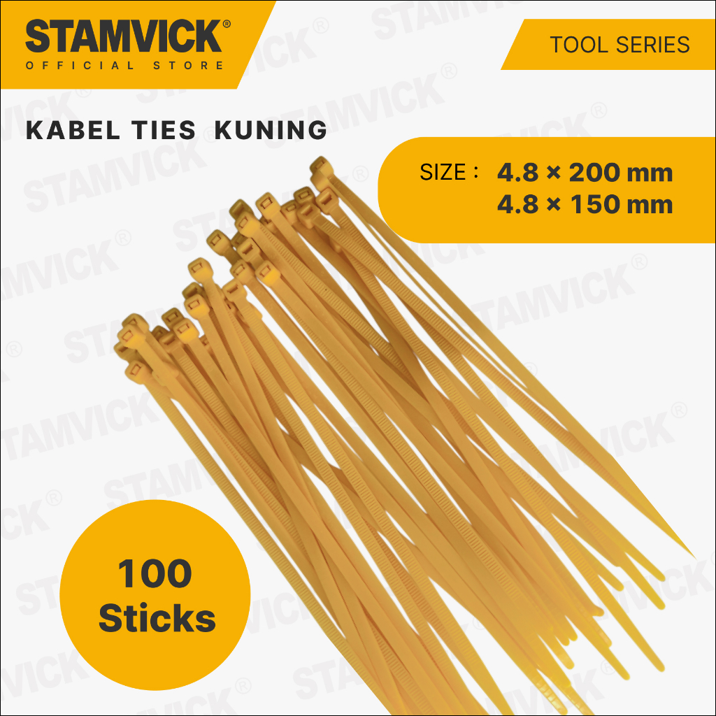 

Kabel Ties / Nylon Cable Ties Stamvick Isi 100 Pcs Ukuran 4.8 ( 150mm 200mm ) Kuning
