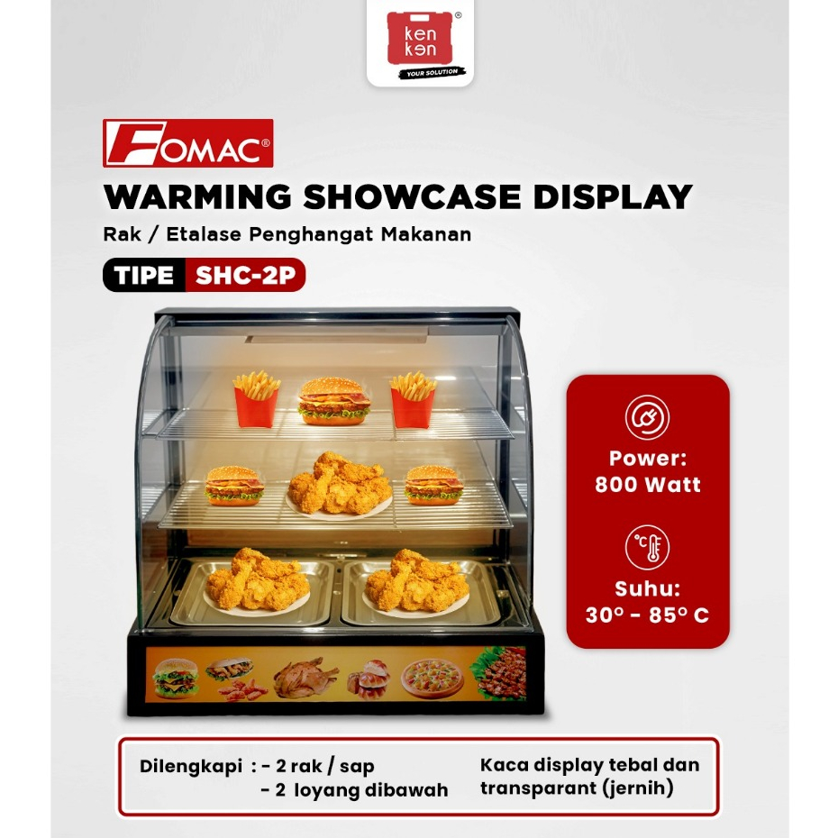 FOMAC Warming Showcase Food Display Warmer Etalase 2 Rak Penghangat Makanan Ada Lampu SHC-2P FOMAC