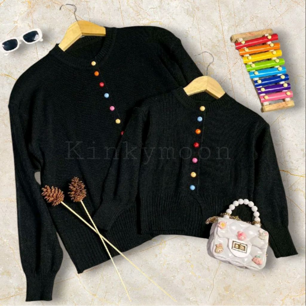Baju Rajut Cardigan Model Melisa Couple Ibu Dan Anak 1-10 Tahun Kancing Warna Warni Kardigan Rajut W
