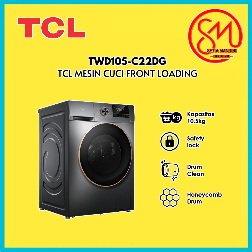 TCL Mesin Cuci Front Loading 7 & 10 KG Inverter Wash & Dry Washing Machine TWD105-C22DG