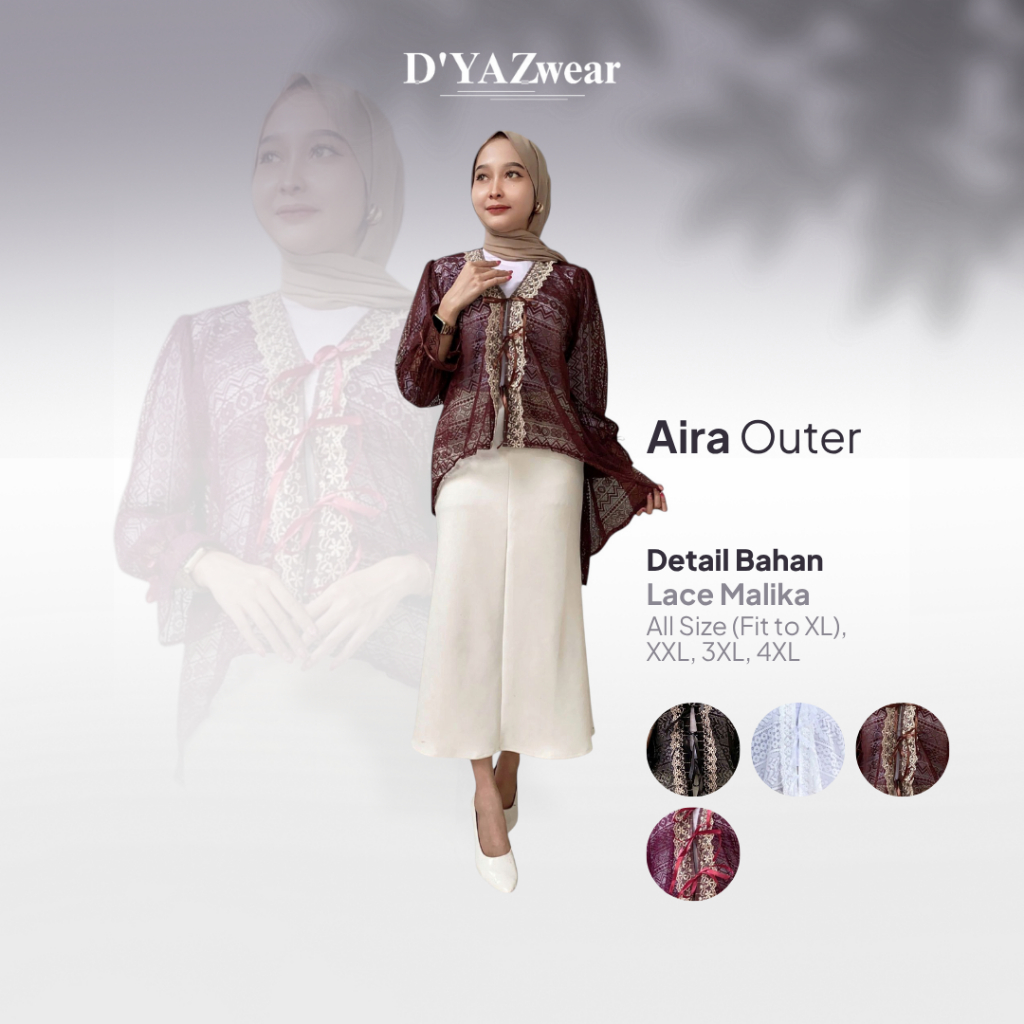 Aira Outer Kondangan Brokat Lengan Panjang Bahan Malika Lace Atasan Kebaya Kekinian