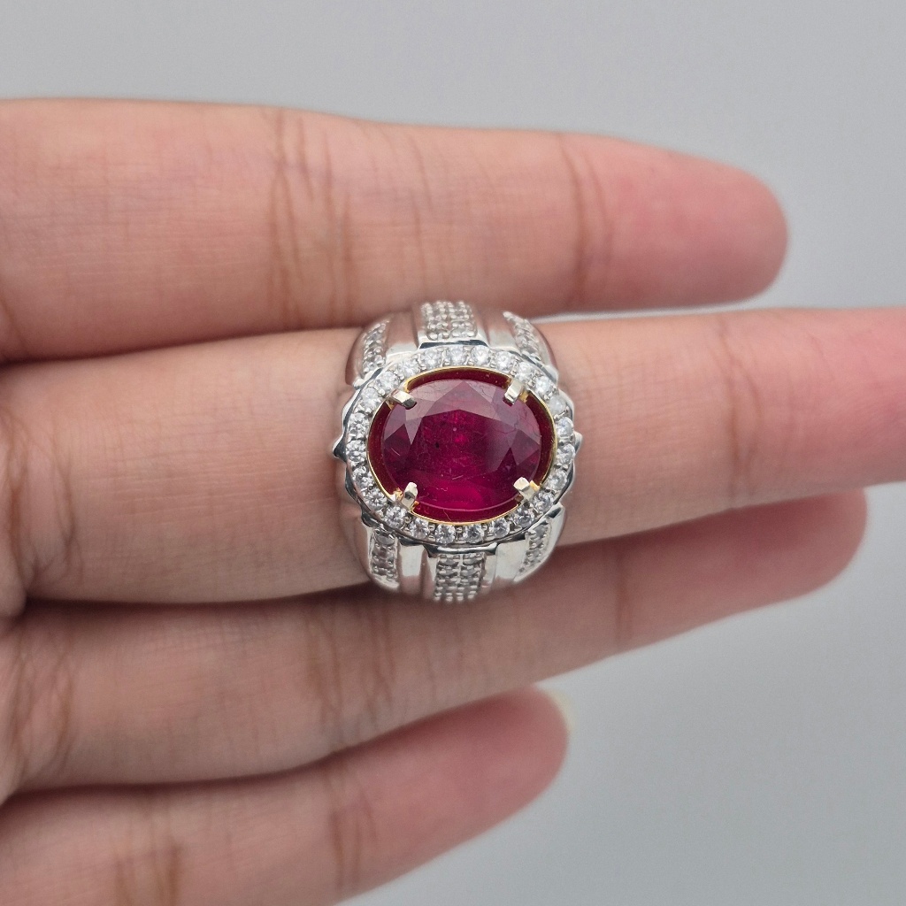 Cincin perak batu natural ruby pigeon blood corundum, ukuran jari  bisa disesuaikan (free resize), n