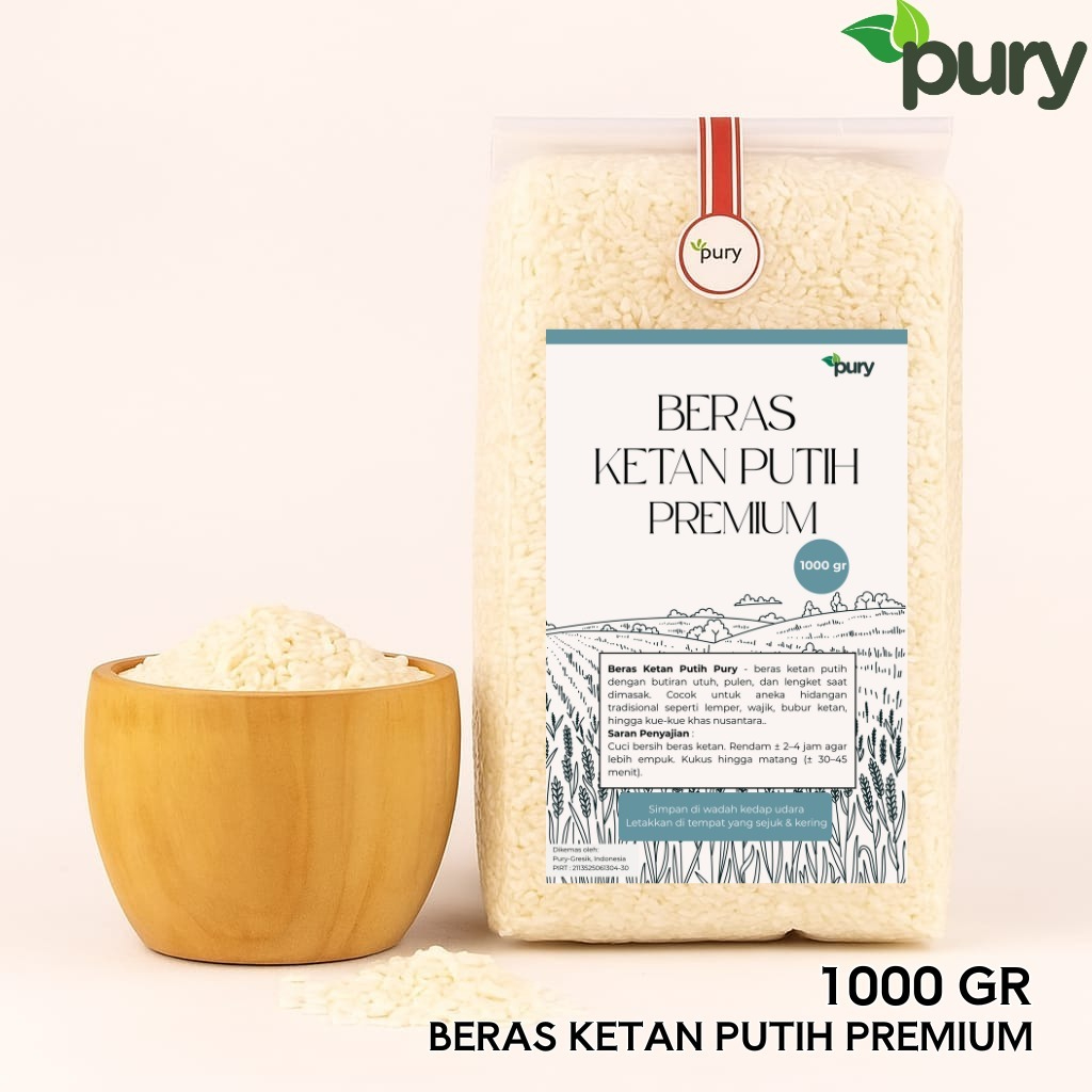 

Pury - Ketan Putih Berkualitas Premium - Pulen & Bersih - Kemasan 1kg