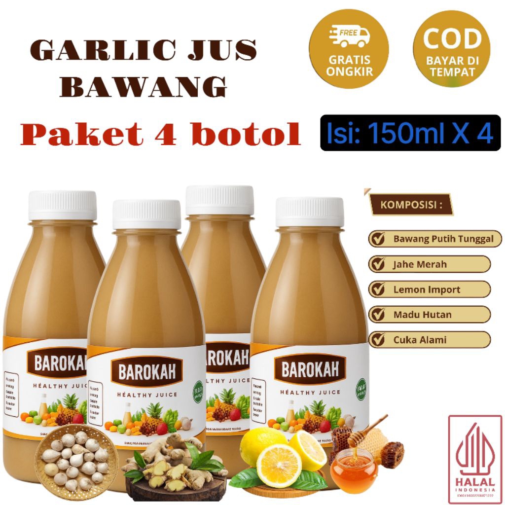 

Garlic Jus Bawang Tunggal Herbal Asli 100% Original Paket 4 Botol Isi @ 150ml Per Kemasan
