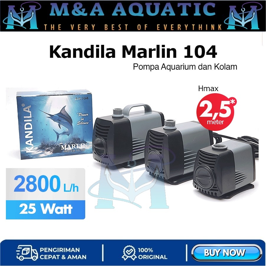 Kandila MARLIN AA-104 2800L/H Pompa Celup Water Pump Kolam Akuarium / Power Head Aquarium Kandila Or