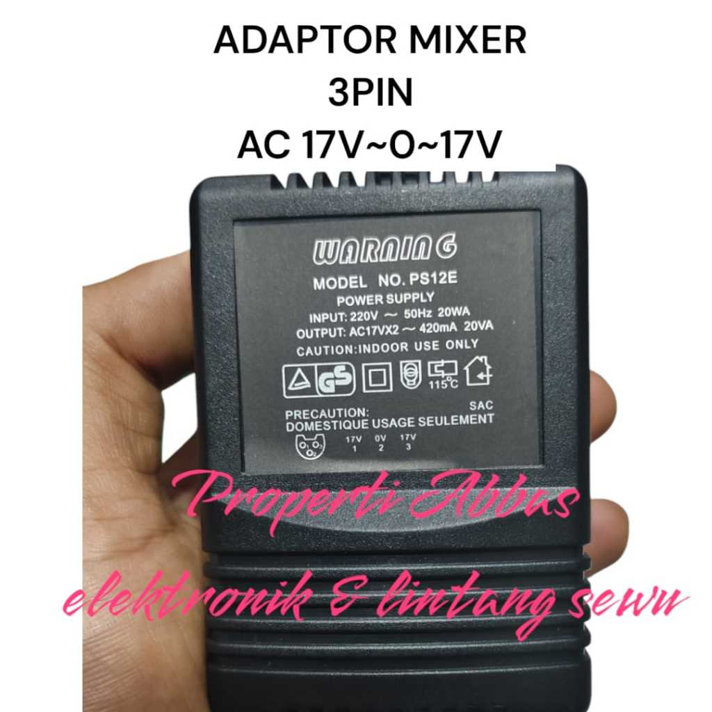 ADAPTOR POWER SUPPLY MIXER 3PIN 3 PIN AC 17V-0-17V 17V-GROUND-17V CT  18.5V-0-18.5V 18.5V-GROUND-18.