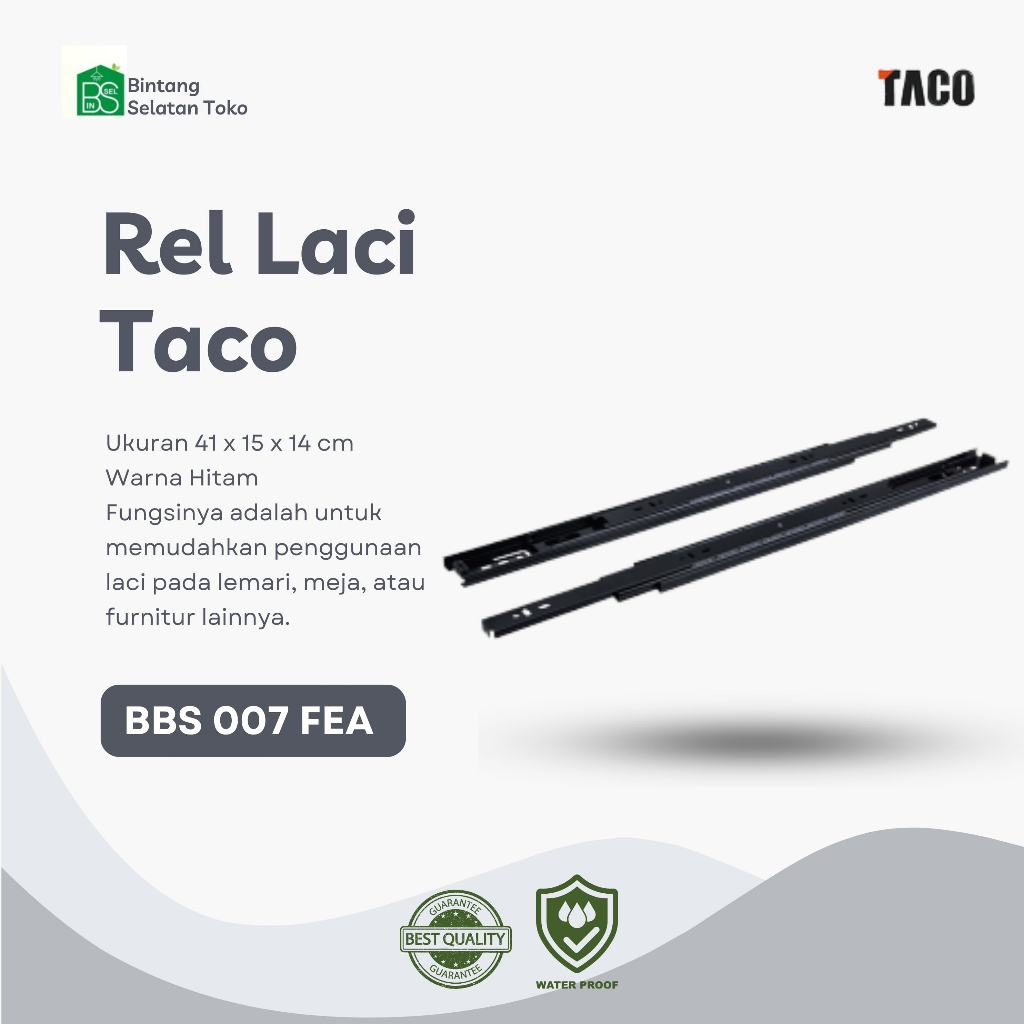 Hardware Drawer Slide Taco / Rel Laci Taco / Hitam 1 Pasang
